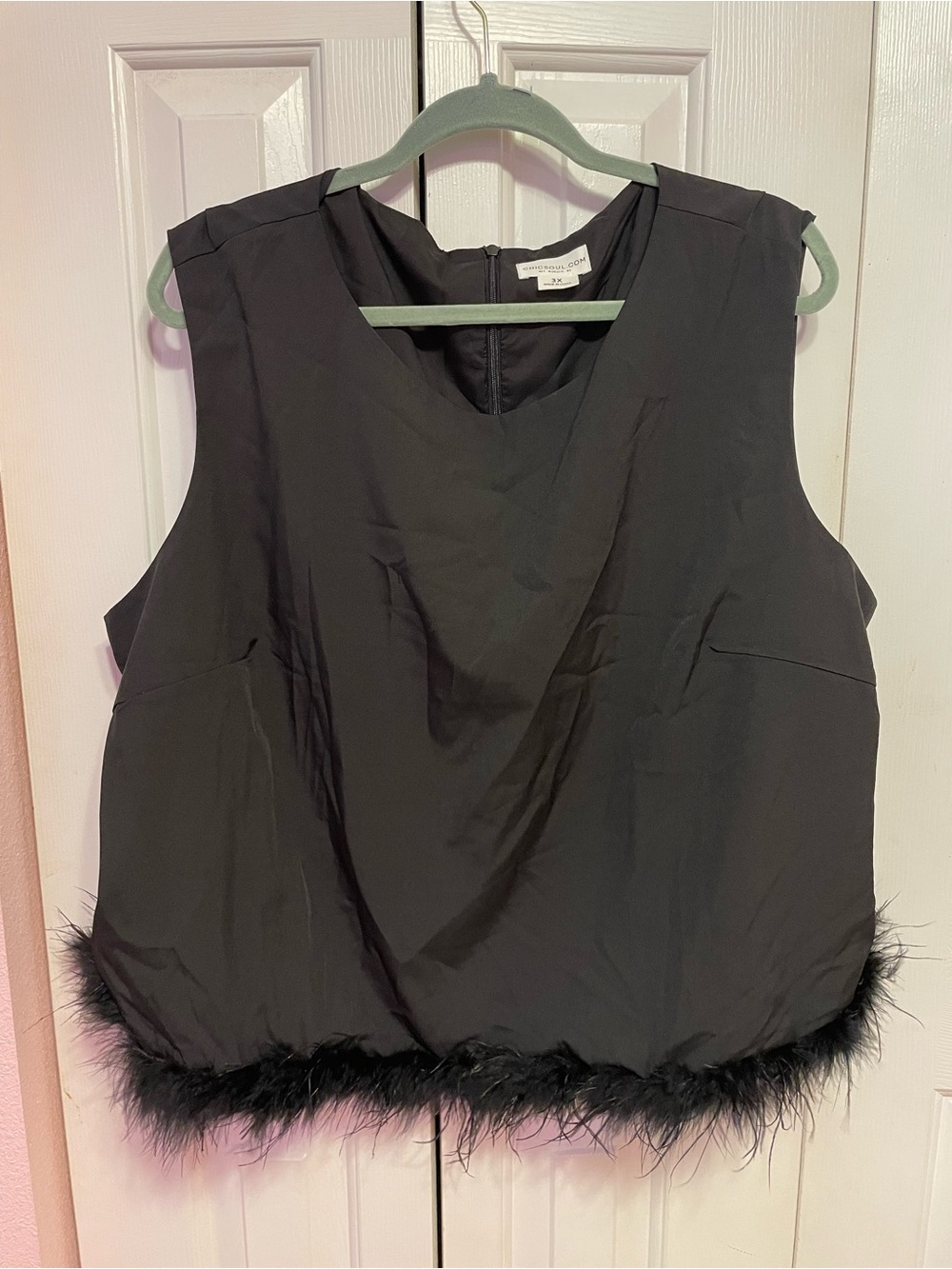 Sleeveless Black Feather-Trim Tank Top by Worth New York